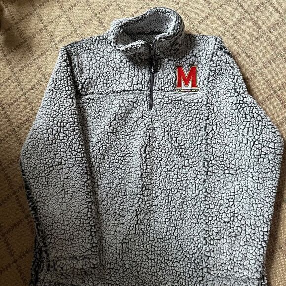 University of Maryland gray sherpa Boxercraft 1/4 zip L NWOT - Picture 1 of 10